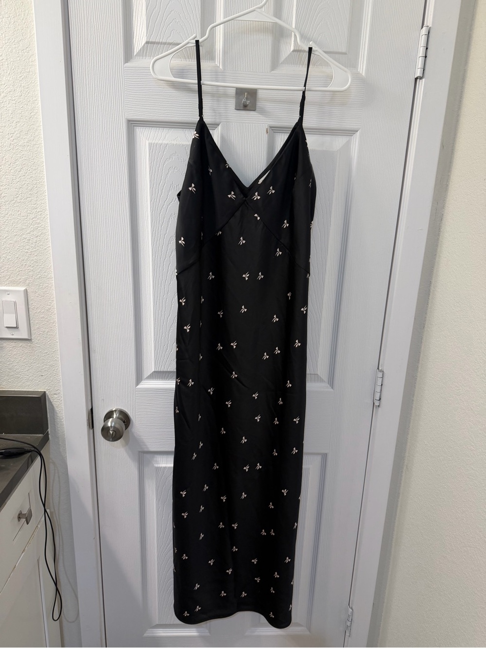 Black Slip Dress with Delicate Floral Accents